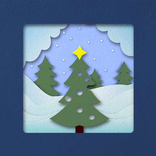 Vista superior da árvore de natal e neve