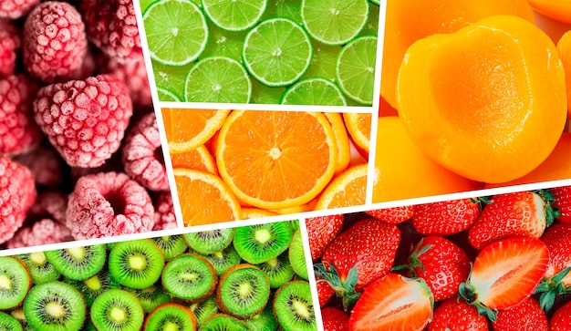 Foto grátis vista superior da colagem de texturas de frutas deliciosas