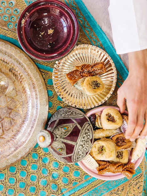 Vista superior da comida árabe