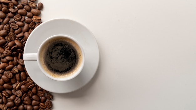 Vista superior da xícara de café com espaço de cópia