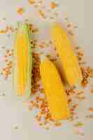 Foto grátis vista superior de espigas de milho com sementes de milho branco