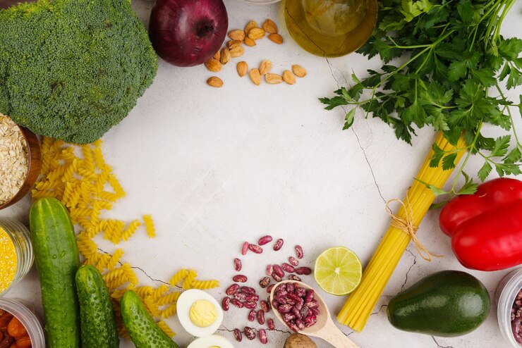 Foto grátis vista superior de legumes com espaço de cópia