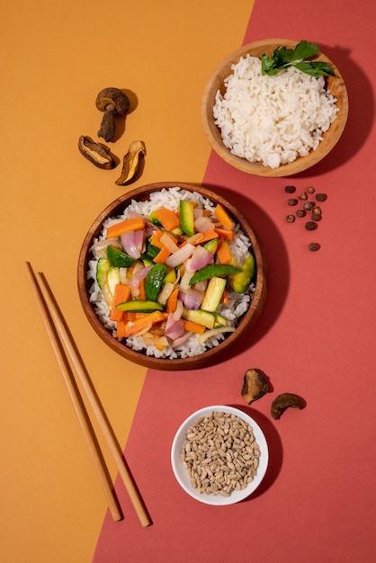 Vista superior deliciosa comida asiática