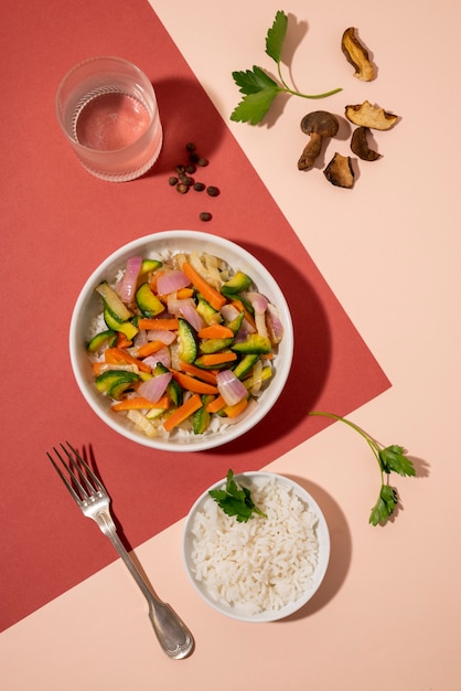 Vista superior deliciosa refeição vegetariana