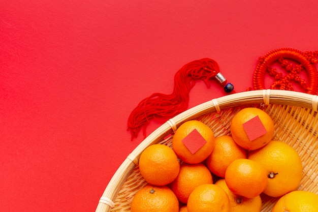 Vista superior do ano novo chinês de tangerinas
