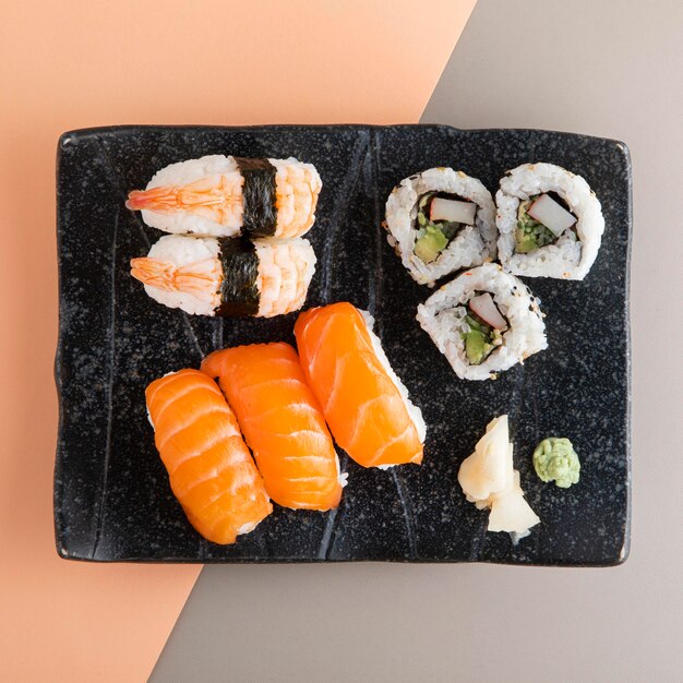 Vista superior do delicioso conceito de sushi