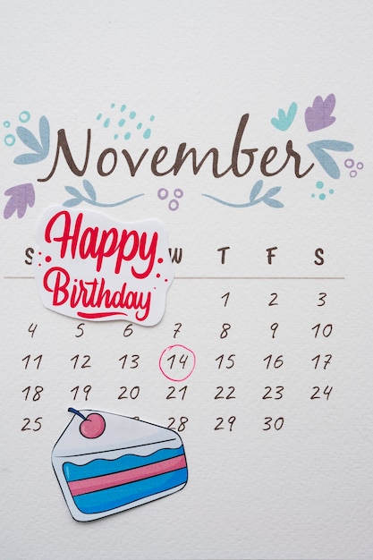 Foto grátis vista superior do memorando de aniversário adicionado no calendário vibrante