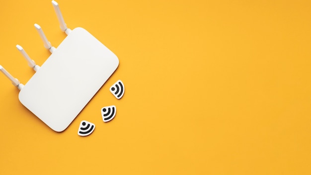 Vista superior do roteador wi-fi com espaço de cópia