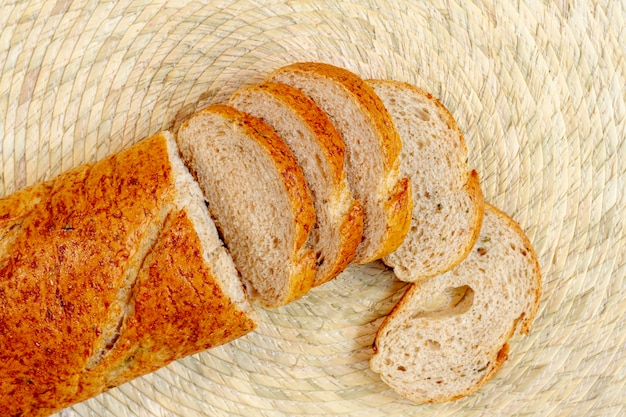 Vista superior fatias de pão de padaria