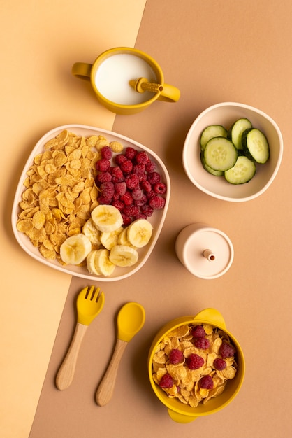 Foto grátis vista superior saborosa variedade de comida infantil