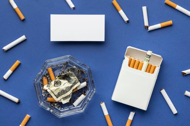 Vista superior sem composição de elementos do dia do tabaco