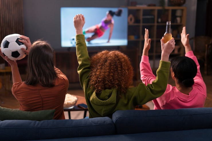 Foto grátis vista traseira mulheres assistindo esportes