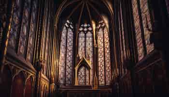Foto grátis vitrais iluminam o interior da majestosa catedral gótica gerada por ia