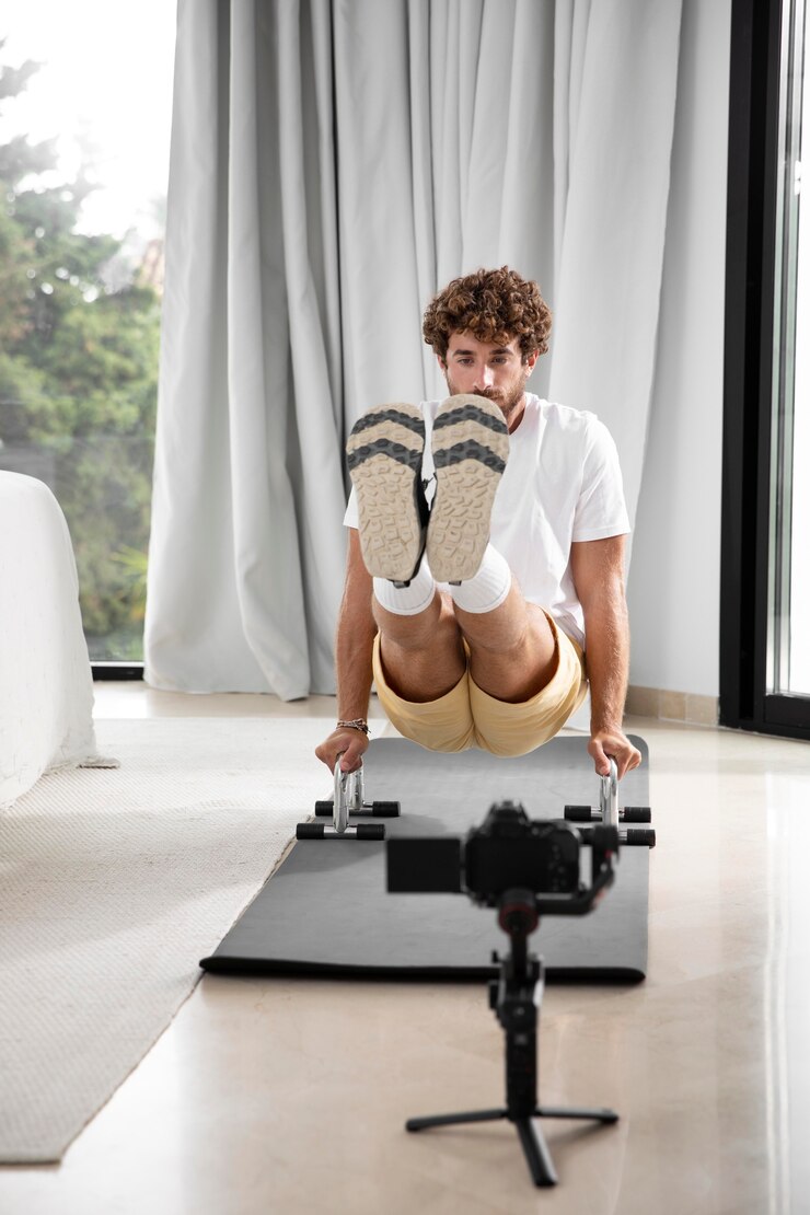 Foto grátis vlogger fazendo tutoriais de esportes