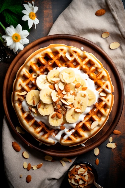 Foto grátis waffles deliciosos com banana