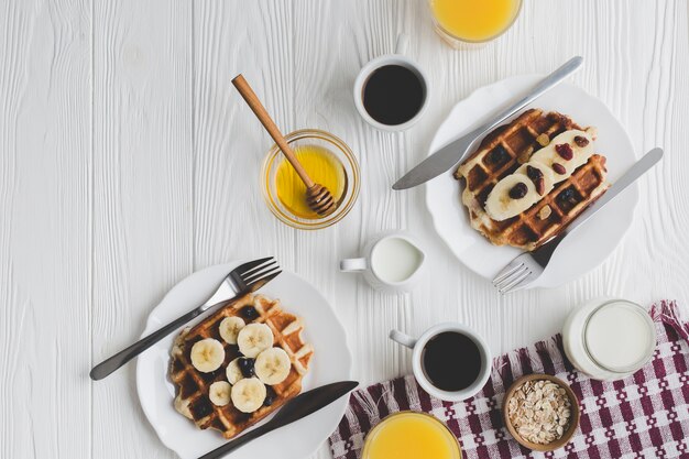 Waffles doces para o café da manhã