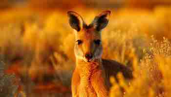 Foto grátis wallaby fofo olhando para a câmera no prado gerado por ia