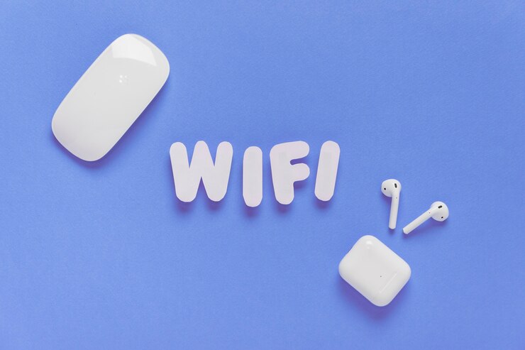 Foto grátis wifi soletrado para fora com fones de ouvido
