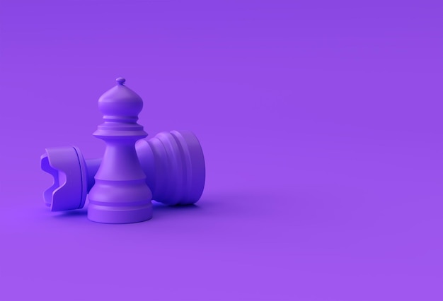 Xadrez realista de renderização 3d isolado na ilustração de fundo roxo pastel design.