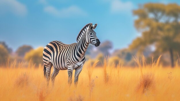 Zebra em pé na imagem gerada por IA de grama amarela