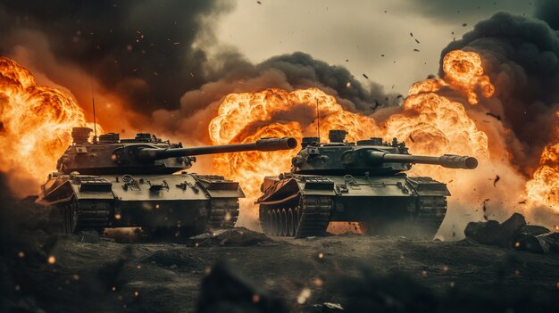 Zona de guerra com tanque