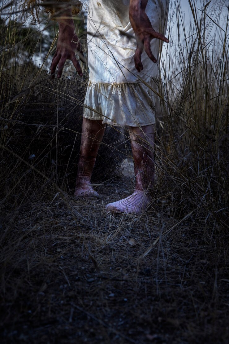 Foto grátis zumbi fêmea assustador ao ar livre
