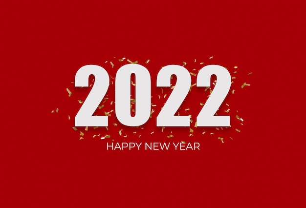 2022 weißes schild über gelbem konfetti auf rotem grund