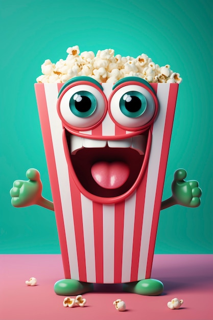 Kostenloses Foto 3d-animationsfilm-kino-popcorn-tasse