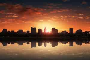 Kostenloses Foto 3d-ansicht der sonne am himmel mit stadthorizont