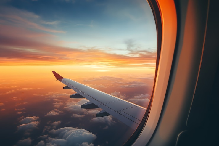 Kostenlose Foto 3d-ansicht der sonne am himmel vom flugzeug aus