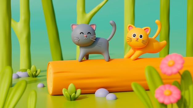 3D-Ansicht einer entzückenden Haustierkatze