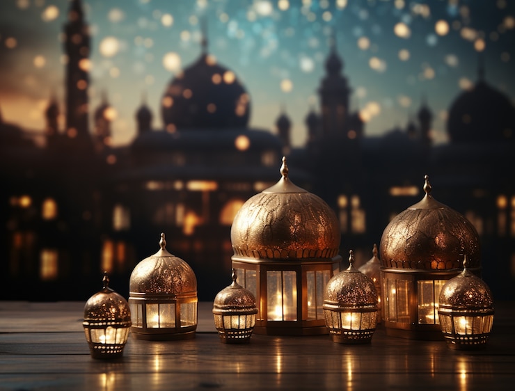 Kostenlose Foto 3d-arabische laternen für die islamische ramadan-feier