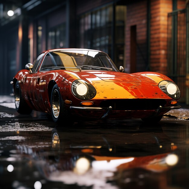 3D-Auto auf einer pulsierenden Stadt bei Nacht