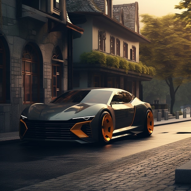 3D-Auto auf einer Stadtstraße