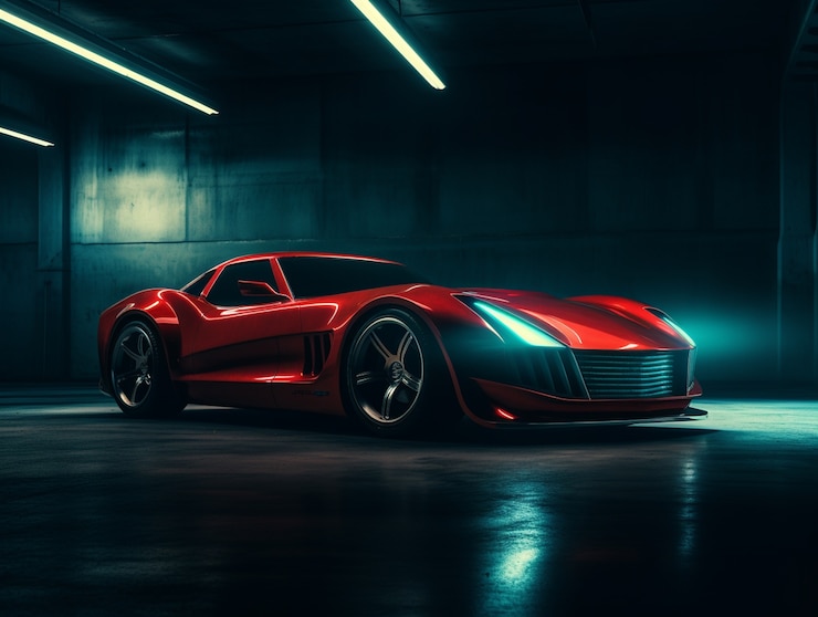Kostenlose Foto 3d-auto mit leuchtenden farben