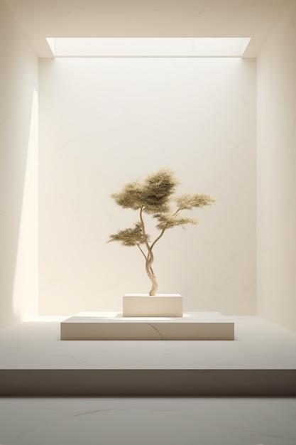 3D-Baum mit Ästen und Blättern auf dem Podium