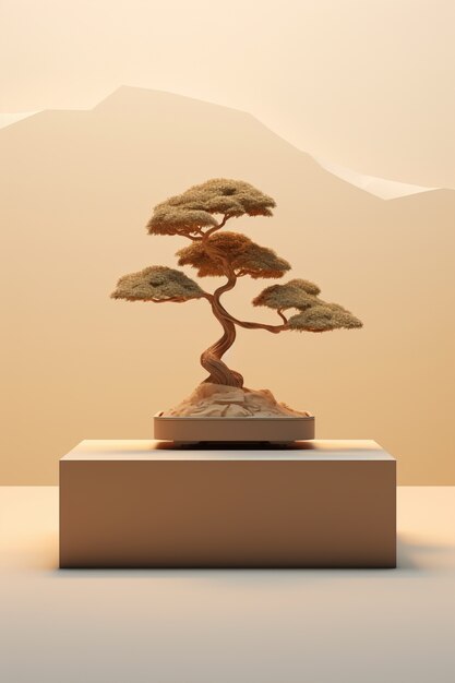 3D-Baum mit Zweigen und Blättern auf dem Podium
