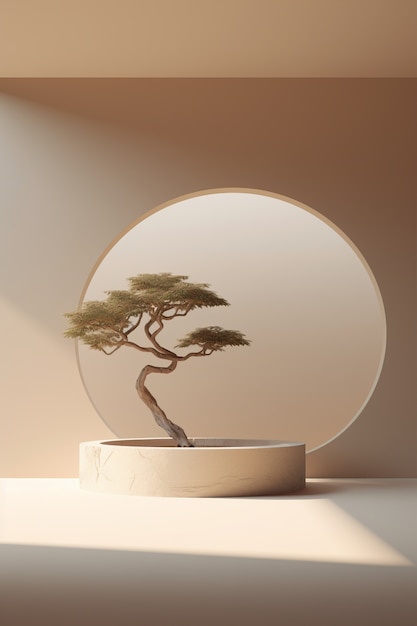 3D-Baum mit Zweigen und Blättern auf dem Podium