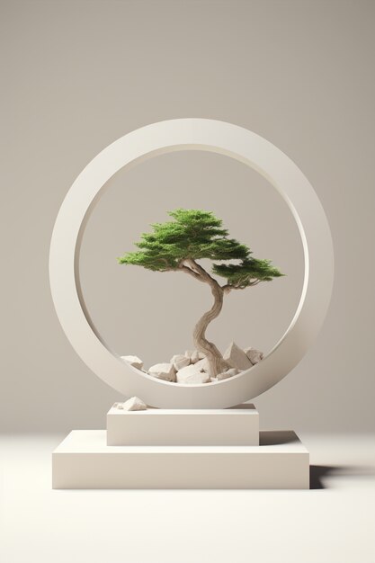 3D-Baum mit Zweigen und Blättern auf dem Podium