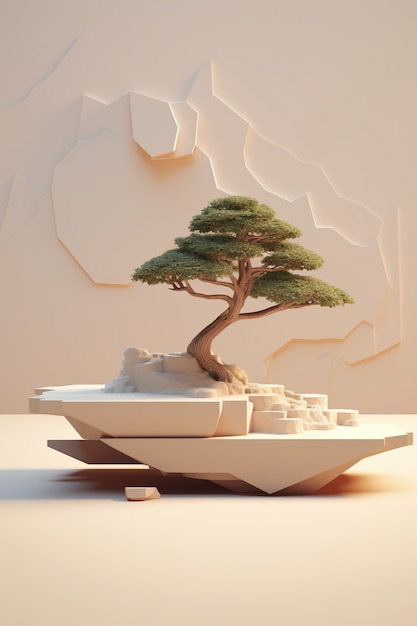 3D-Baum mit Zweigen und Blättern auf dem Podium