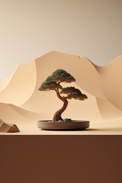 3D-Baum mit Zweigen und Blättern auf dem Podium