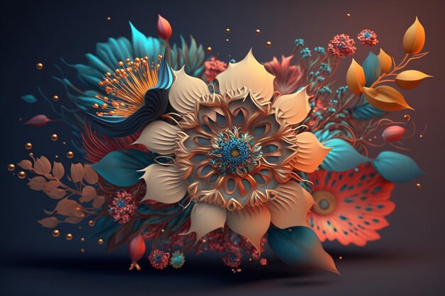 3D-Blume Boho rendern generative ai
