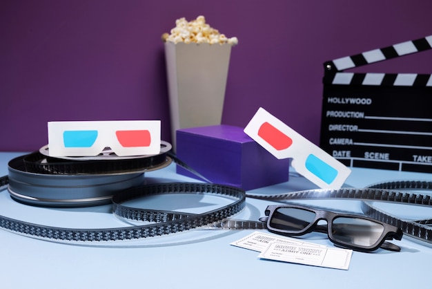Kostenloses Foto 3d-brille für filme und popcorn