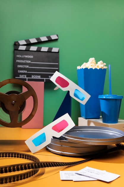 Kostenloses Foto 3d-brille und popcorn für filme