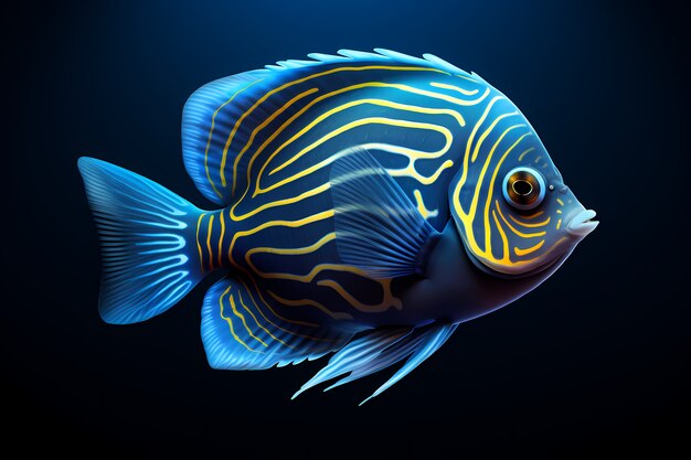 3D bunter Fisch mit dunklem Hintergrund