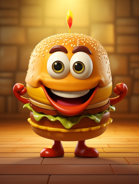 3D-Burger mit Zeichentrickfiguren
