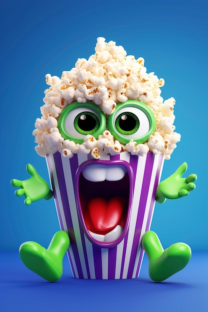 Kostenloses Foto 3d-cartoon-animation-kino-popcorn-tasse