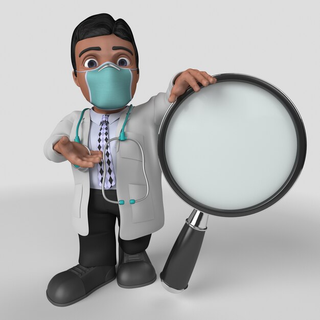 3D Cartoon Doctor Character in der Gesichtsmaske