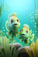 Kostenloses Foto 3d-cartoon-fisch unter wasser