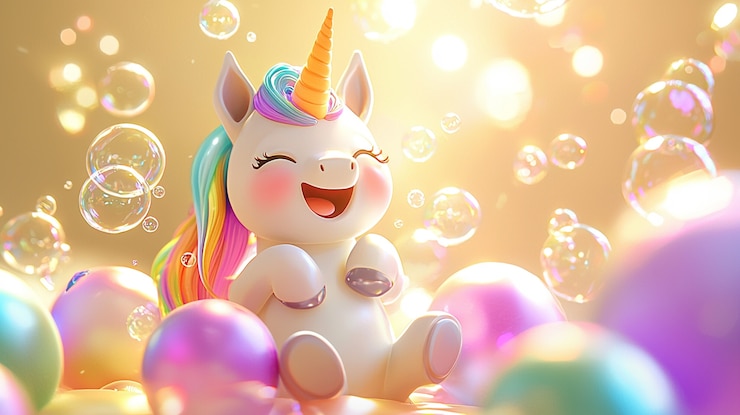 Kostenlose Foto 3d-cartoon mit einem niedlichen einhorn
